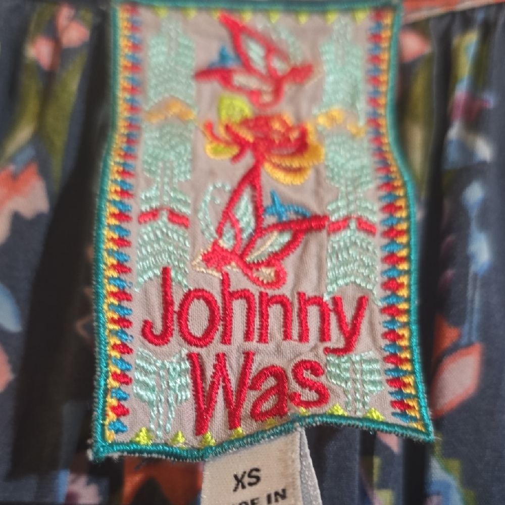 #93. Johnny Was Blue and Orange Embellished Long Sleeve Blouse - Picture 6 of 6